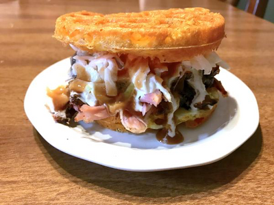 Keto Chaffle Pulled Pork Sandwich with Creamy Coleslaw