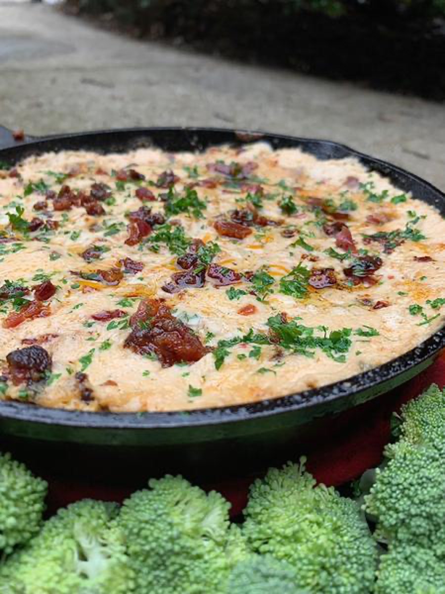 Keto Pit Barrel Smoked Chicken Bacon Ranch Dip in Cast Iron
