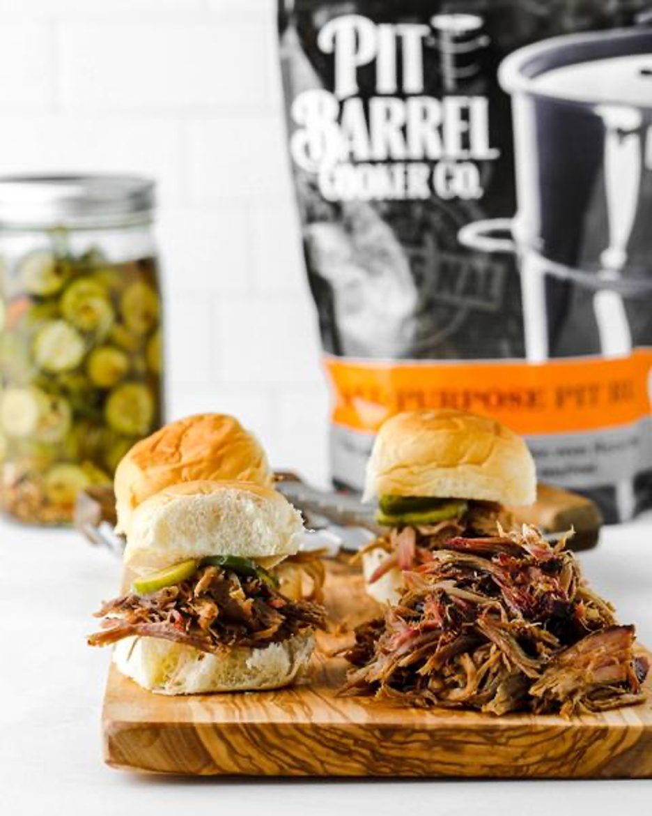 Pulled Pork Sliders on Cutting Board with Pit Barrel All Purpose Pit Rub