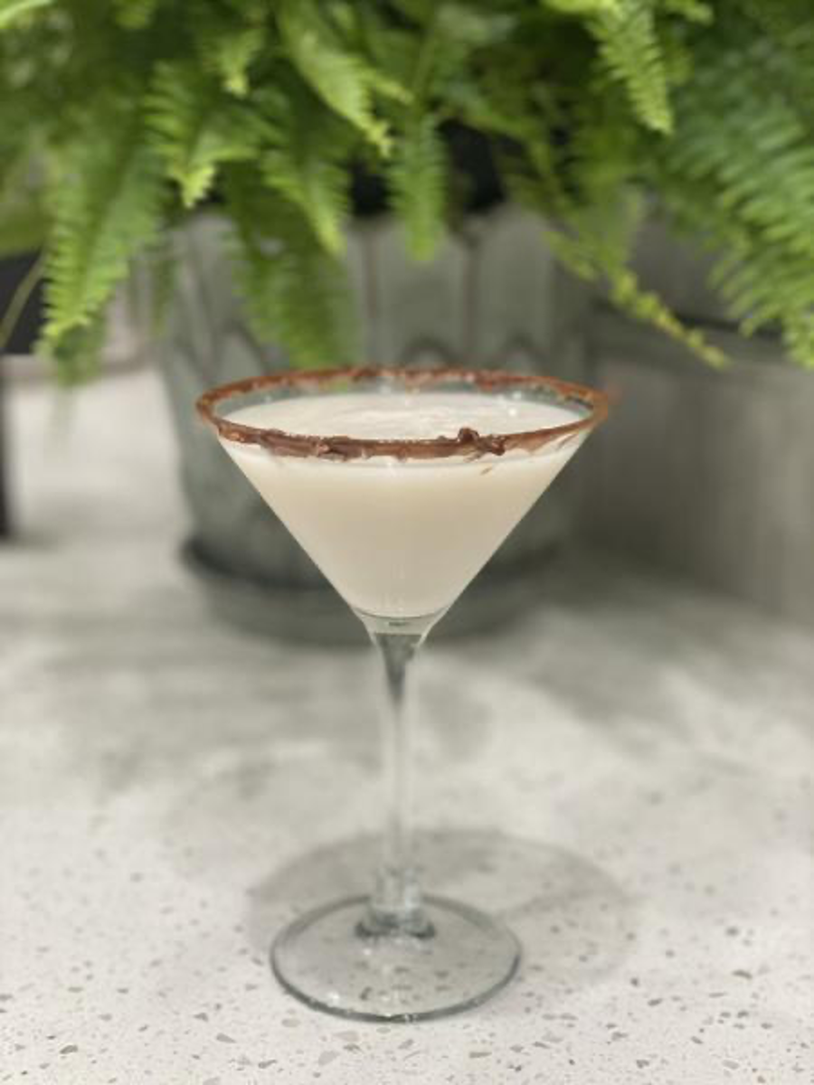 Almond Joy Martini with Chocolate Sauce on Rim