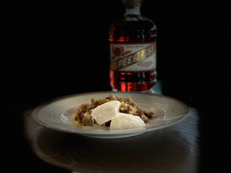 Smoked Browned Butter Apple Bourbon Crisp with Vanilla Ice Cream