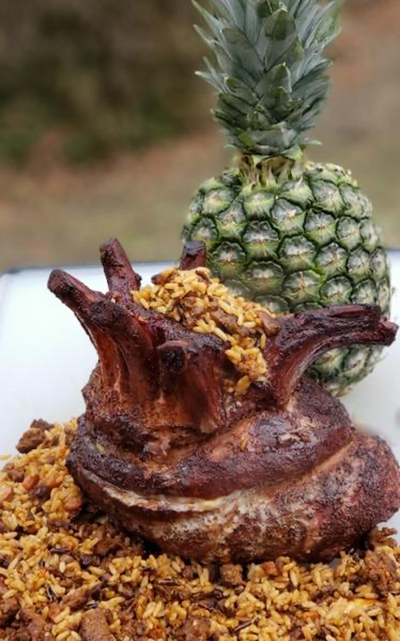 Pork Crown Roast with Chorizo & Wild Rice Dressing