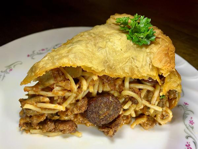 Smoked Spaghetti Timbale with Hot Italian Sausage and Eggplant