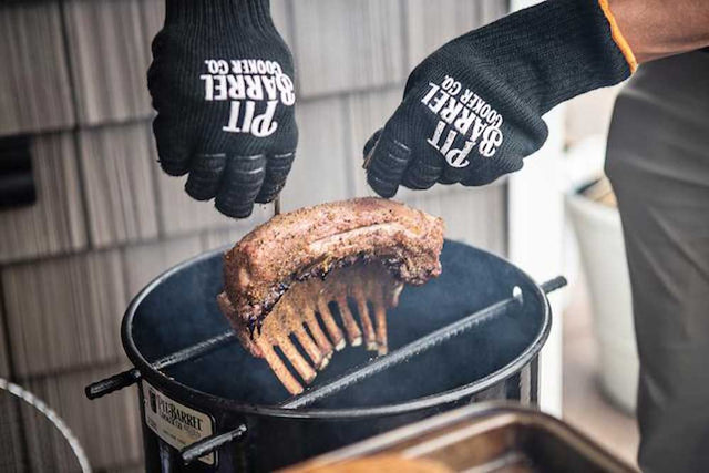 Pulling-Meat-From-Vertical-Cooker-with-Pit-Grips-Gloves